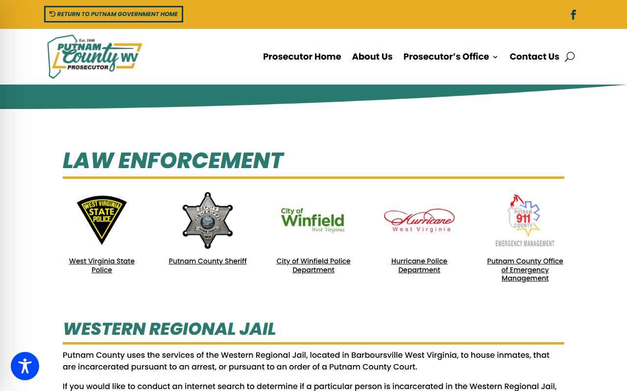 Putnam County prosecutor page confirming Western Regional Jail custody routing