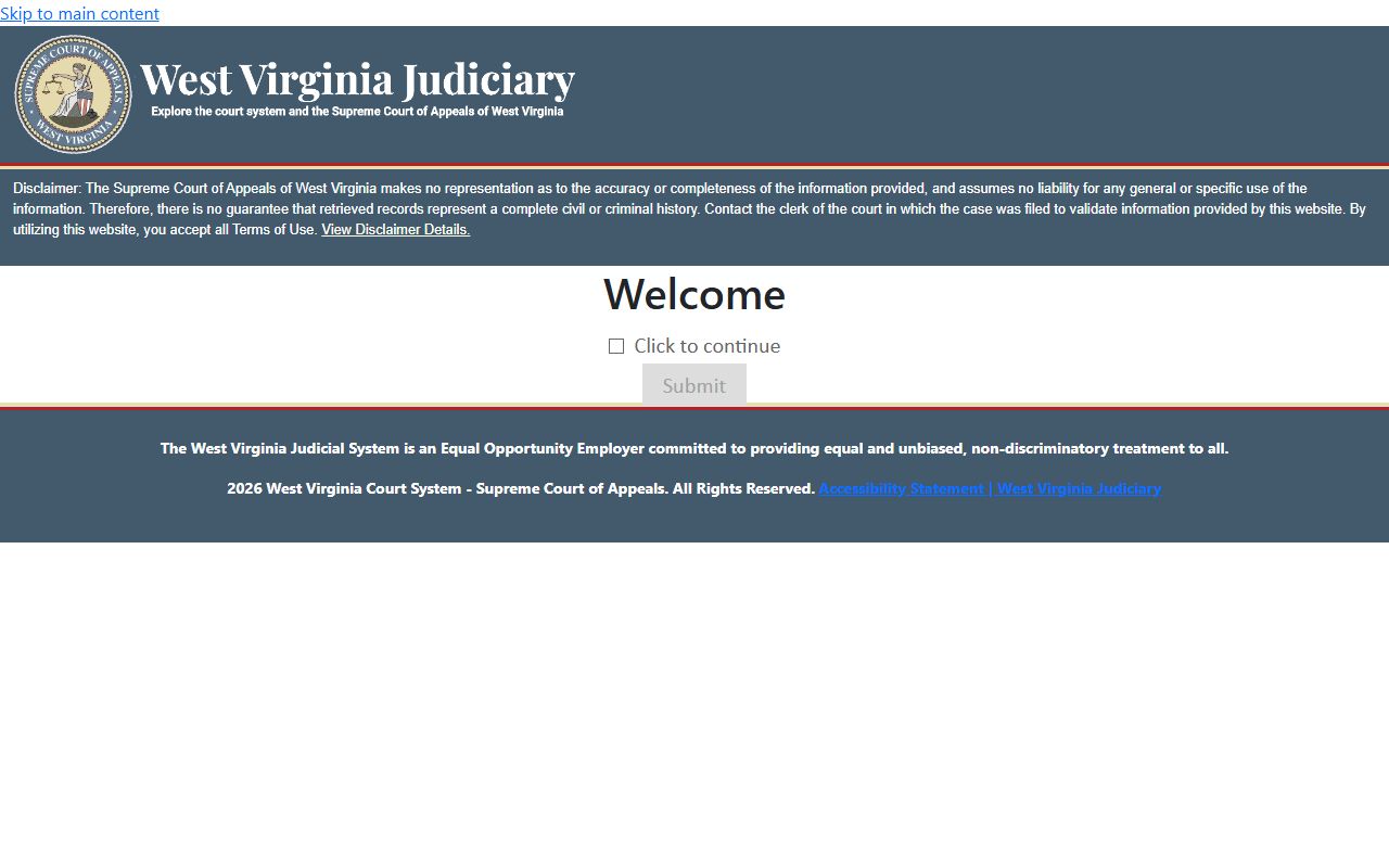 West Virginia Magistrate Case Record Search entry page